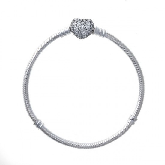 Pandora Moments 590727CZ-21 Women's Sterling Silver Heart Clasp Charm Bracelet 21cm