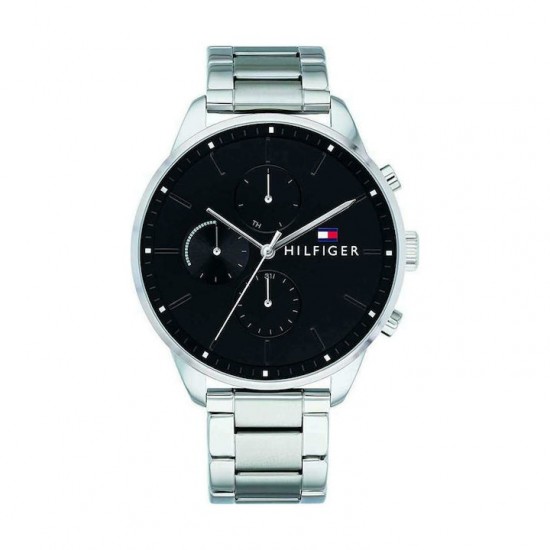 Tommy Hilfiger Chase 1791485 Men's Multifunction Quartz Watch Black Dial Silver Bracelet 44mm