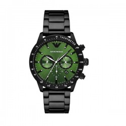 Emporio Armani Mario Men's Chronograph Quartz Watch Green Dial Black Bracelet 43mm Emporio Armani Mario Men's Chronograph Quartz Watch Green Dial Black Bracelet 43mm