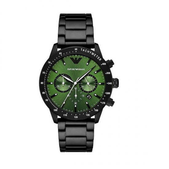 Emporio Armani Mario Men's Chronograph Quartz Watch Green Dial Black Bracelet 43mm Emporio Armani Mario Men's Chronograph Quartz Watch Green Dial Black Bracelet 43mm
