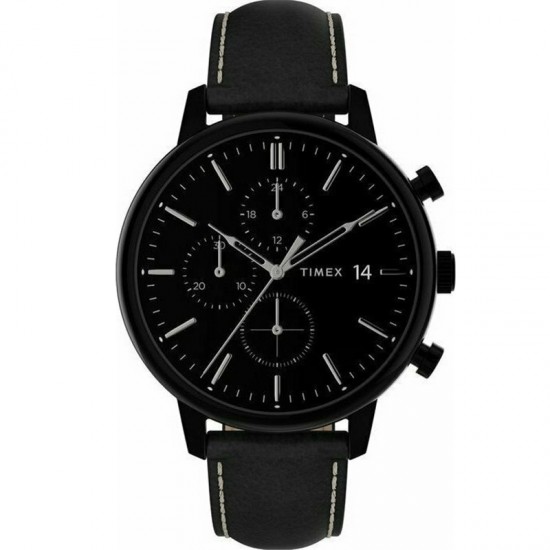 Timex Chicago TW2U39200 Men's Chronograph Quartz Watch Black Leather Strap 45mm
