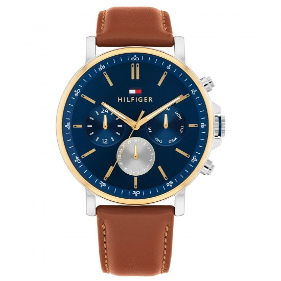 Tommy Hilfiger Tyson 1710703 Ανδρικό Multifunction Ρολόι Μπλε Καντράν Καφέ Δερμάτινο Λουράκι Tommy Hilfiger Tyson 1710703 Ανδρικό Multifunction Ρολόι Μπλε Καντράν Καφέ Δερμάτινο Λουράκι