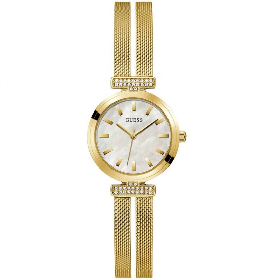 Guess Array GW0471L2 Women's Gold Watch Mother of Pearl Dial Crystals 28mm