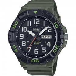 Casio MRW-210H-3AVDF Men's Quartz Watch Black Dial Green Resin Strap 52.6mm