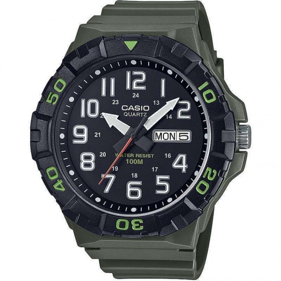 Casio MRW-210H-3AVDF Men's Quartz Watch Black Dial Green Resin Strap 52.6mm