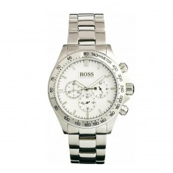 BOSS Ikon 1512962 Ανδρικό Ρολόι Χρονογράφος Λευκό Καντράν Ασημί Μπρασελέ 44mm