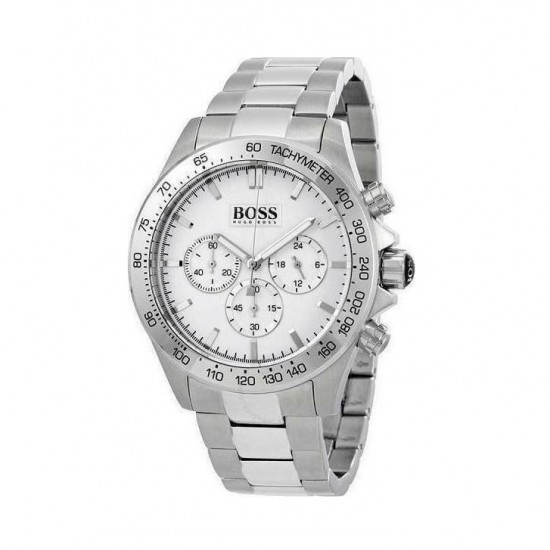 BOSS Ikon 1512962 Ανδρικό Ρολόι Χρονογράφος Λευκό Καντράν Ασημί Μπρασελέ 44mm