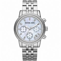 Michael Kors Ritz MK5020 Women's Chronograph Quartz Watch Mother-of-Pearl Dial Silver Bracelet 37mm