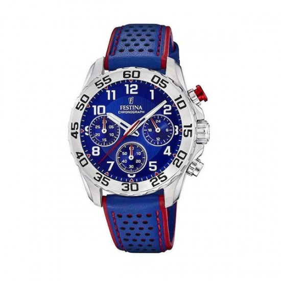 Festina Junior Collection F20458/2 Boys' Chronograph Quartz Watch Blue Dial Leather Strap 36.5mm Festina Junior Collection F20458/2 Boys' Chronograph Quartz Watch Blue Dial Leather Strap 36.5mm