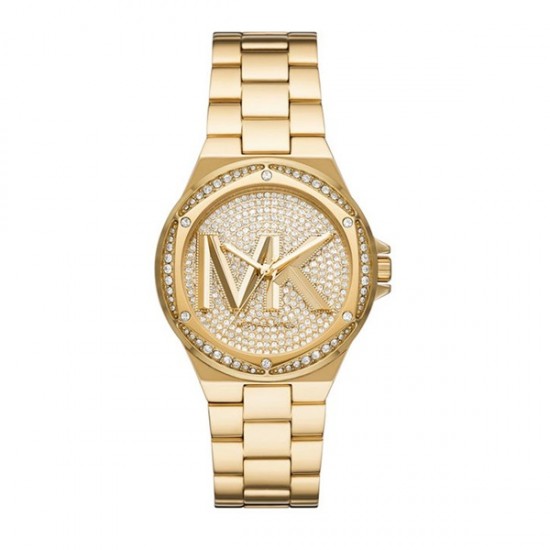 Michael Kors Lennox MK7229 Women's Quartz Watch Gold Pavé Dial Crystal Bezel Steel Bracelet 37mm
