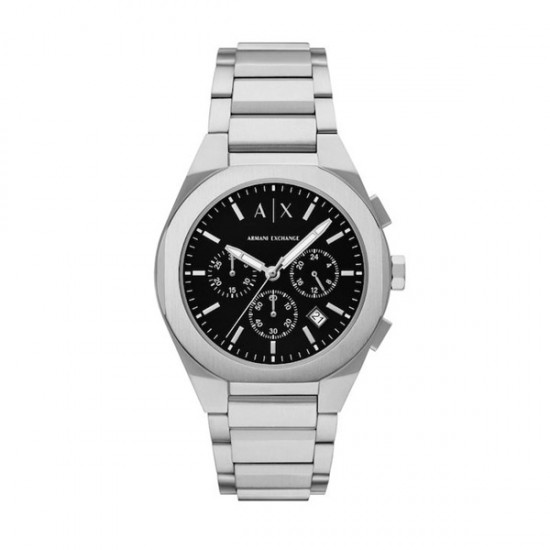 Armani Exchange Rafael AX4186 Men's Chronograph Quartz Watch Black Dial Silver Steel Bracelet 42mm