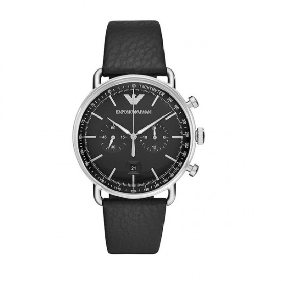 Emporio Armani Aviator AR11143 Men's Chronograph Quartz Watch Black Dial Black Leather Strap 43mm Emporio Armani Aviator AR11143 Men's Chronograph Quartz Watch Black Dial Black Leather Strap 43mm