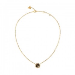 Guess Life In 4G JUBN02146JWYGBKT/U Women's Gold Necklace Black 4G Pendant Crystal Detail