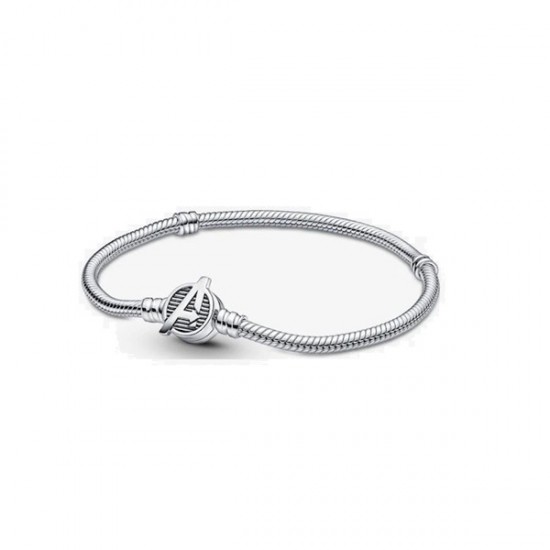 Pandora Moments Marvel 590784C00-17 Women's Sterling Silver Snake Chain Charm Bracelet Avengers Logo 17cm