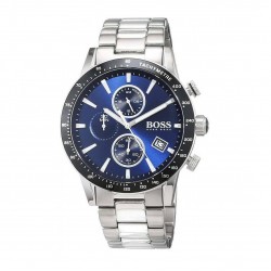 BOSS Rafale 1513510 Men's Quartz Chronograph Watch Blue Dial Silver Stainless Steel Bracelet 45mm