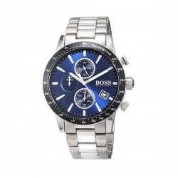BOSS Rafale 1513510 Men's Quartz Chronograph Watch Blue Dial Silver Stainless Steel Bracelet 45mm