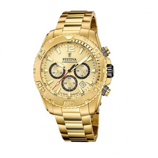 Festina Timeless Chronograph F20684/1 Men's Gold Quartz Chronograph Watch with Gold Dial 45mm