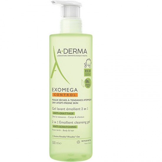 2 in 1 body and hair gel Cleansing gel for dry atopic skin, A-Derma Exomega Control, 500 ml
