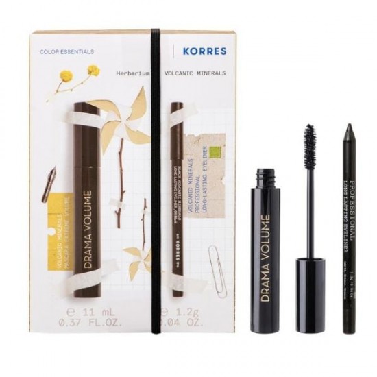 Korres SET Drama Volume No1 Black Mascara Extreme Volume 11ml & Volcanic Minerals Long Eye Pencil No1 Black 1.2g