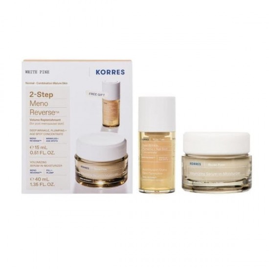 Korres White Pine 2-Step Meno Reverse White Pine Volumizing Serum-in-Moisturizer Day Cream, 40ml & Free Face Serum for Deep Wrinkles and Spots, 15ml, 1 set Korres White Pine 2-Step Meno Reverse White Pine Volumizing Serum-in-Moisturizer Day Cream, 40ml & Free Face Serum for Deep Wrinkles and Spots, 15ml, 1 set
