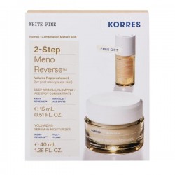 Korres White Pine 2-Step Meno Reverse White Pine Volumizing Serum-in-Moisturizer Day Cream, 40ml & Free Face Serum for Deep Wrinkles and Spots, 15ml, 1 set