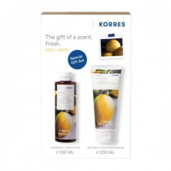 Korres Basil Lemon Gift Set Refreshing Body Cleanser 250 ml + Body Lotion 200 ml