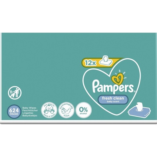 Pampers Fresh Clean Baby Wipes with Fragrance 624 Pieces (12x52 Pieces) Pampers Fresh Clean Baby Wipes with Fragrance 624 Pieces (12x52 Pieces)