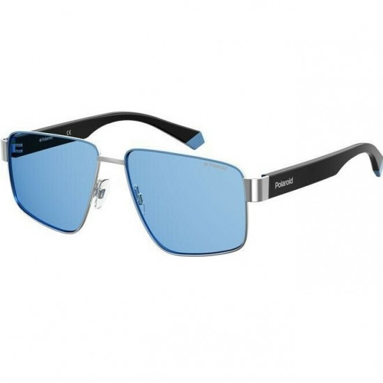 Polaroid PLD6121/S KUF/C3 Unisex Sunglasses Silver Frame Light Blue Polarized Lenses 58mm