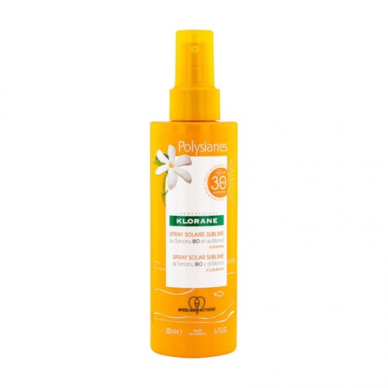 Sunscreen emulsion spray, Klorane Polysianes, with organic tamanu and monoi SPF30 200 ml