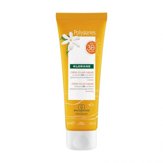 Facial sunscreen, Klorane Polysianes, with organic tamanu and monoi SPF30 50 ml