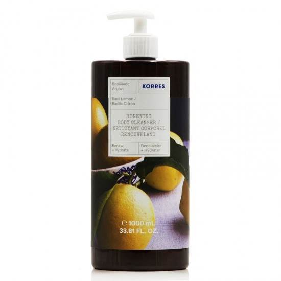Korres Shower Gel, Basil-Lemon Renewal, 1000 ml.