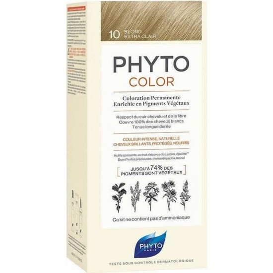 Phyto Phytocolor No10 Blonde Extra Clair Platinum Blonde Permanent Hair Dye, 50ml