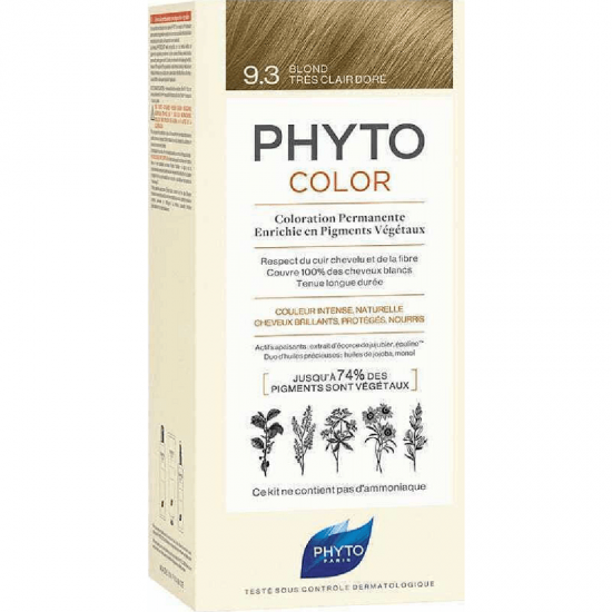 Permanent hair dye Phyto Phytocolor No9.3 Very light blonde gold, 50ml