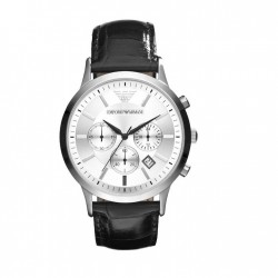 Emporio Armani Chronograph Watch with Battery and Black Leather Strap Emporio Armani Chronograph Watch with Battery and Black Leather Strap