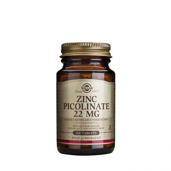 SOLGAR Zinc Picolinate 22Mg Ψευδάργυρος σε Πικολινική Μορφή 100 Ταμπλέτες